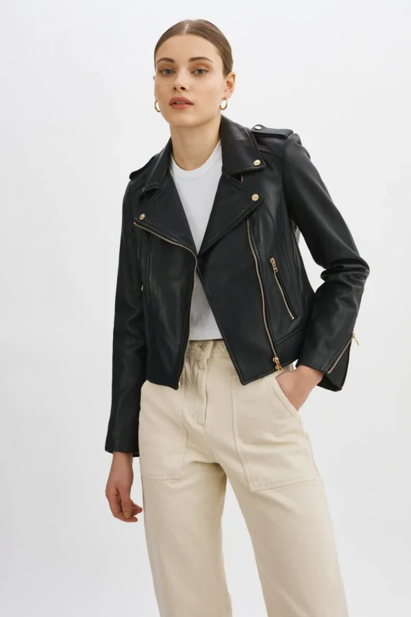LAMARQUE Leather Jackets | DONNA GOLD | Iconic Leather Biker Jacket Black