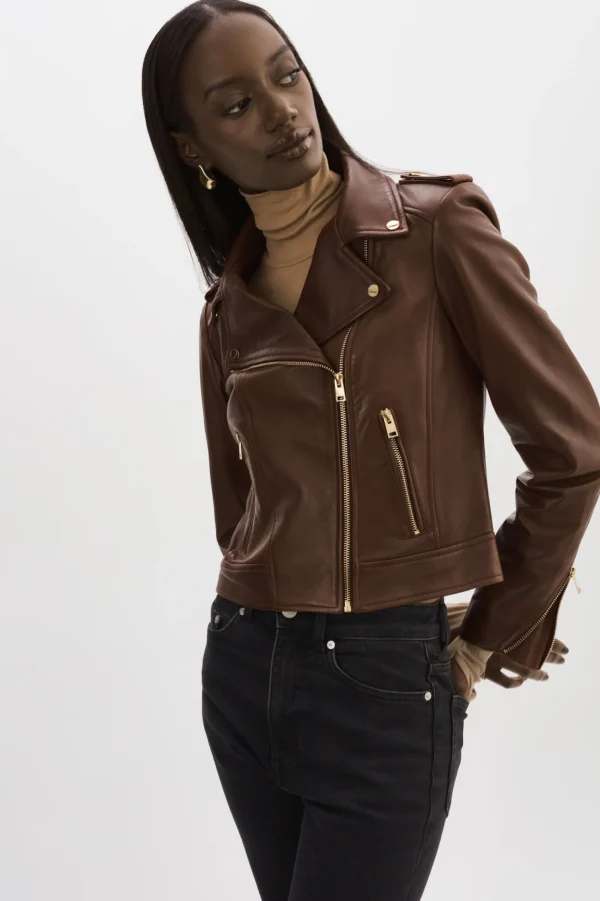 LAMARQUE Leather Jackets | DONNA GOLD | Iconic Leather Biker Jacket Chocolate
