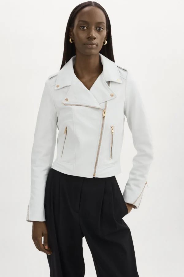 LAMARQUE Leather Jackets | DONNA GOLD | Iconic Leather Biker Jacket White