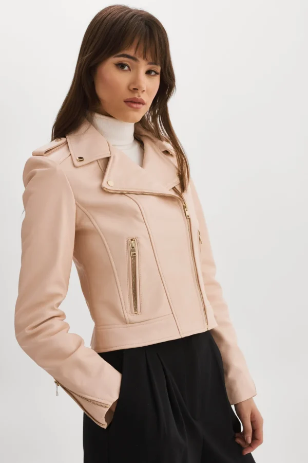 LAMARQUE Leather Jackets | DONNA GOLD | Iconic Leather Biker Jacket Ballet Pink