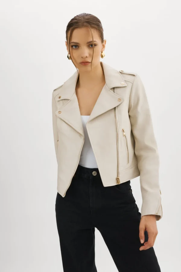 LAMARQUE Leather Jackets | DONNA GOLD | Iconic Leather Biker Jacket Bone