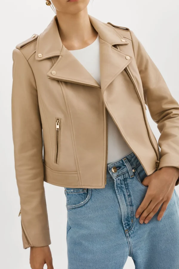 LAMARQUE Leather Jackets | DONNA GOLD | Iconic Leather Biker Jacket Wheat