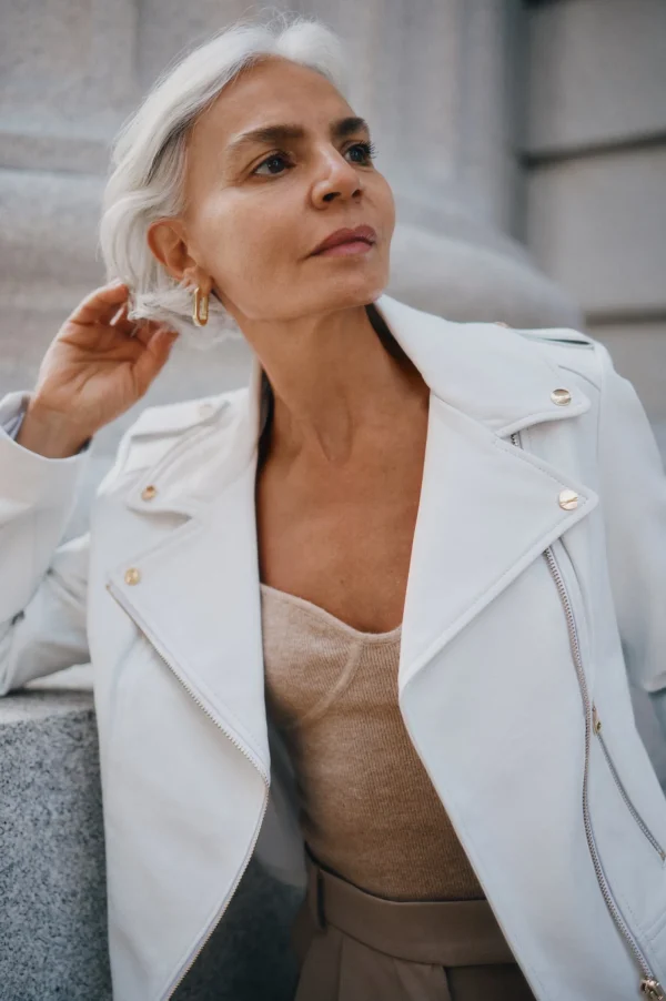 LAMARQUE Leather Jackets | DONNA GOLD | Iconic Leather Biker Jacket White