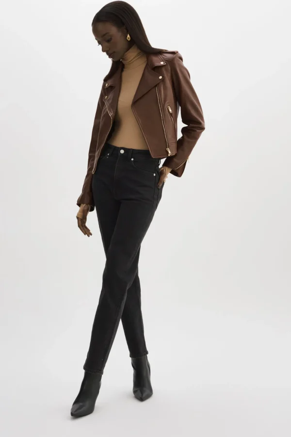 LAMARQUE Leather Jackets | DONNA GOLD | Iconic Leather Biker Jacket Chocolate