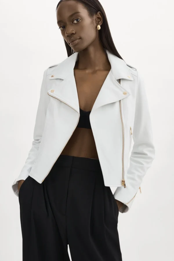 LAMARQUE Leather Jackets | DONNA GOLD | Iconic Leather Biker Jacket White