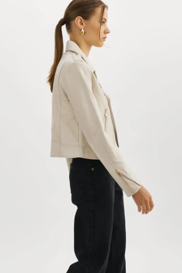 LAMARQUE Leather Jackets | DONNA GOLD | Iconic Leather Biker Jacket Bone