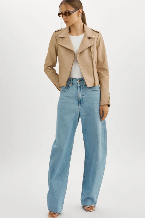 LAMARQUE Leather Jackets | DONNA GOLD | Iconic Leather Biker Jacket Wheat