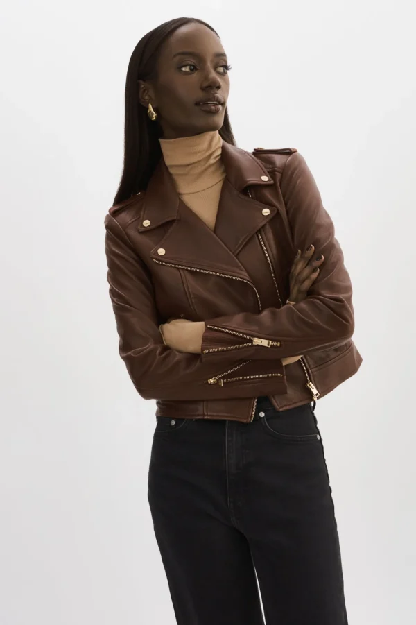 LAMARQUE Leather Jackets | DONNA GOLD | Iconic Leather Biker Jacket Chocolate