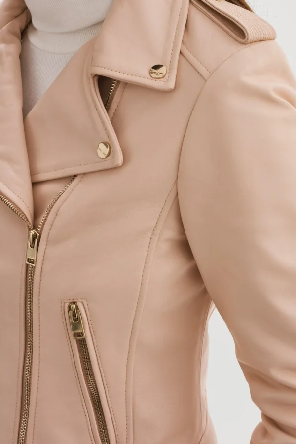 LAMARQUE Leather Jackets | DONNA GOLD | Iconic Leather Biker Jacket Ballet Pink