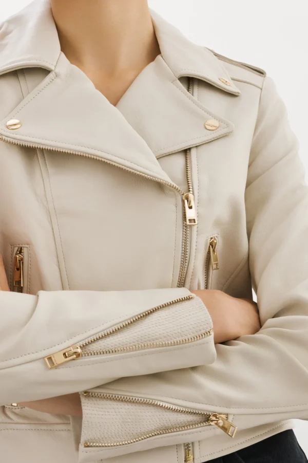 LAMARQUE Leather Jackets | DONNA GOLD | Iconic Leather Biker Jacket Bone
