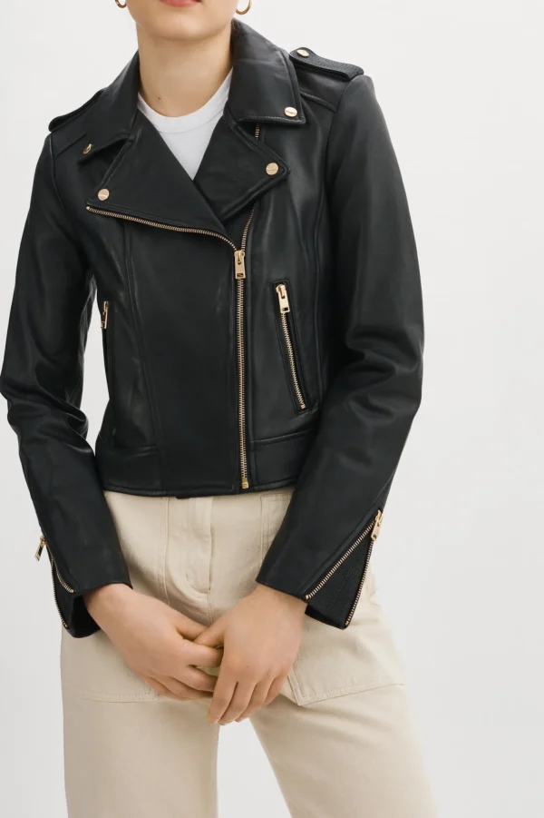 LAMARQUE Leather Jackets | DONNA GOLD | Iconic Leather Biker Jacket Black