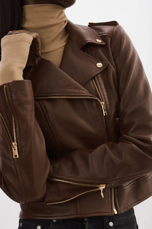 LAMARQUE Leather Jackets | DONNA GOLD | Iconic Leather Biker Jacket Chocolate