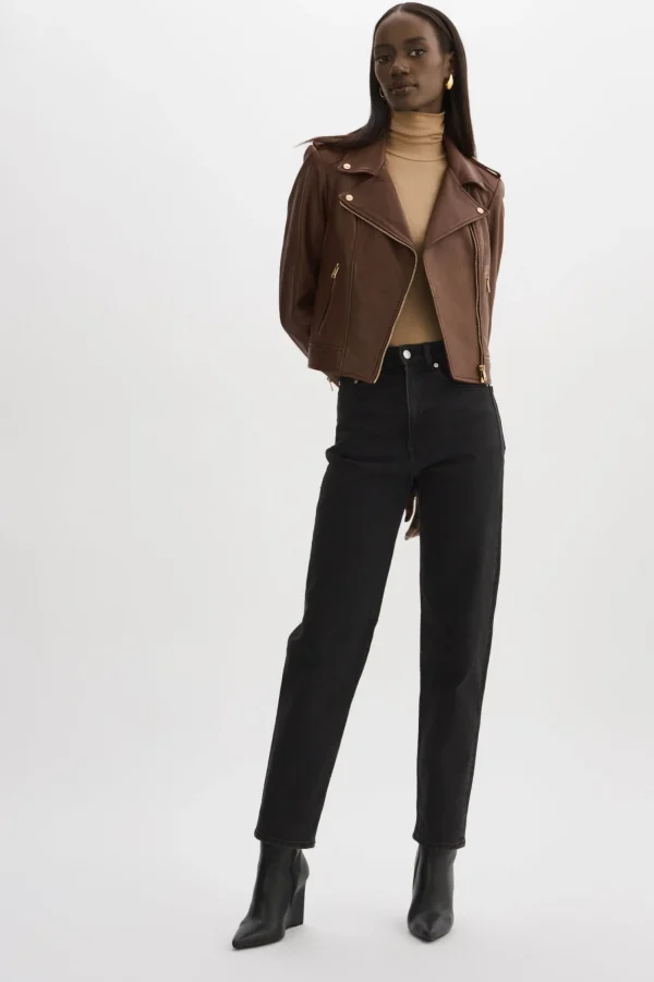 LAMARQUE Leather Jackets | DONNA GOLD | Iconic Leather Biker Jacket Chocolate