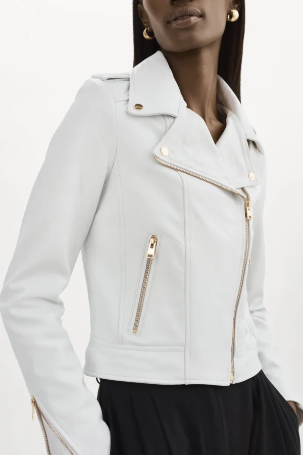 LAMARQUE Leather Jackets | DONNA GOLD | Iconic Leather Biker Jacket White