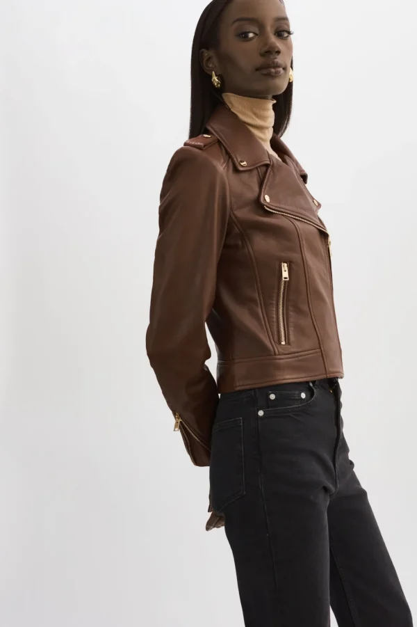 LAMARQUE Leather Jackets | DONNA GOLD | Iconic Leather Biker Jacket Chocolate