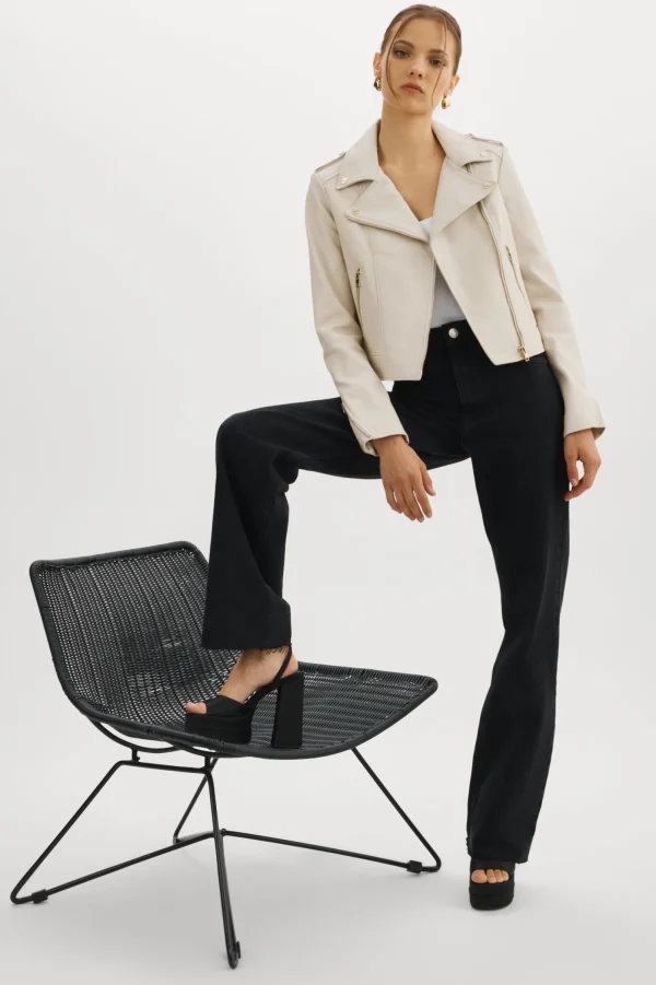 LAMARQUE Leather Jackets | DONNA GOLD | Iconic Leather Biker Jacket Bone