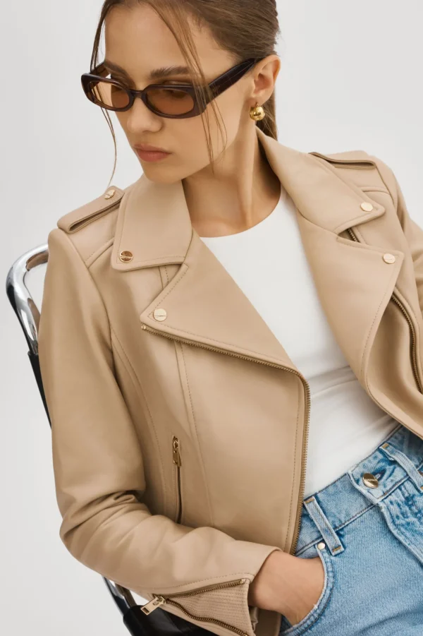 LAMARQUE Leather Jackets | DONNA GOLD | Iconic Leather Biker Jacket Wheat