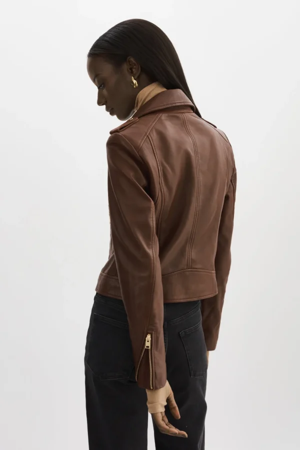 LAMARQUE Leather Jackets | DONNA GOLD | Iconic Leather Biker Jacket Chocolate