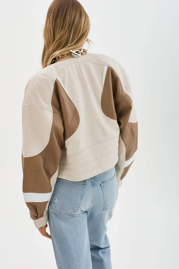LAMARQUE Leather Jackets | DUSTIN | Leather Racer Jacket Bone/Winter White/Mocha