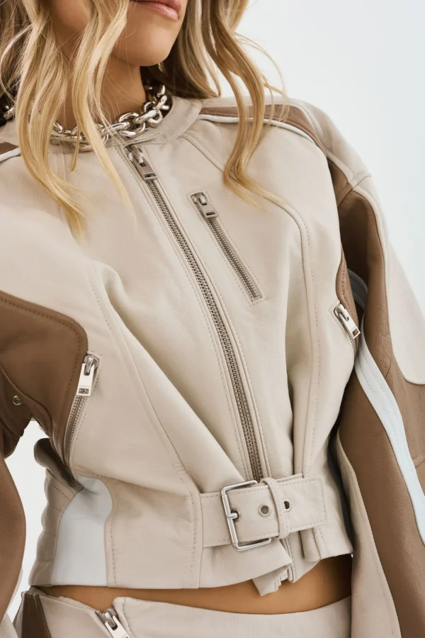 LAMARQUE Leather Jackets | DUSTIN | Leather Racer Jacket Bone/Winter White/Mocha