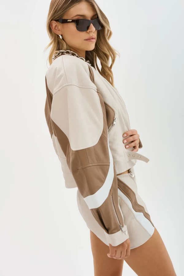 LAMARQUE Leather Jackets | DUSTIN | Leather Racer Jacket Bone/Winter White/Mocha