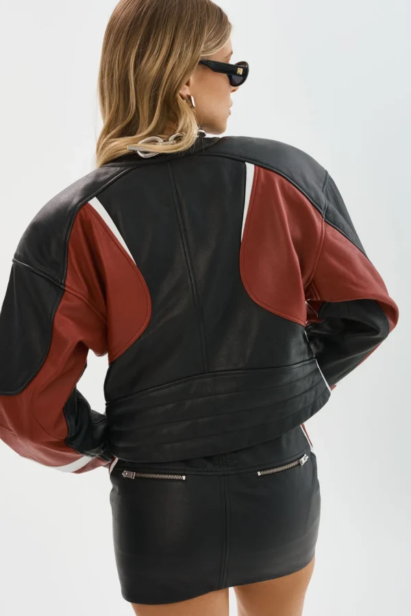 LAMARQUE Leather Jackets | DUSTIN | Leather Racer Jacket Black/Winter White/Ruby Red