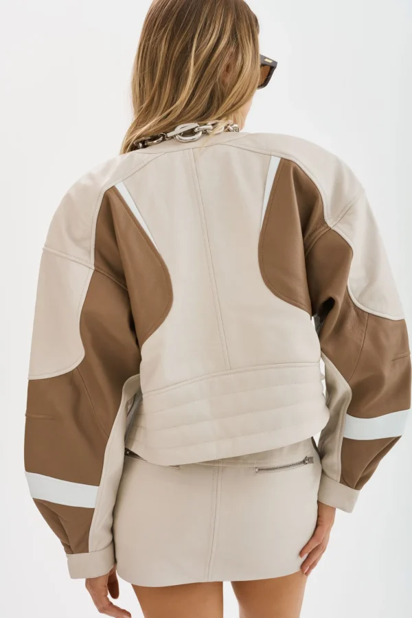 LAMARQUE Leather Jackets | DUSTIN | Leather Racer Jacket Bone/Winter White/Mocha