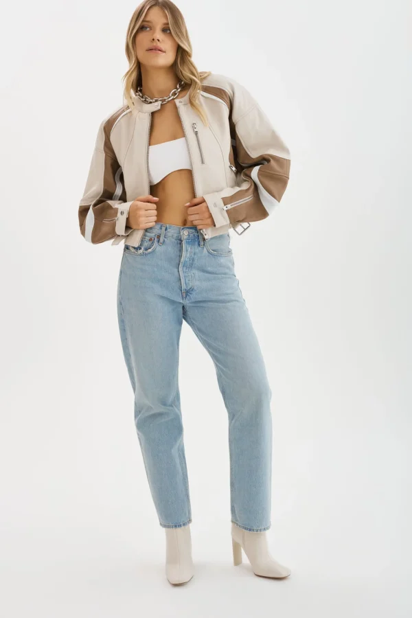 LAMARQUE Leather Jackets | DUSTIN | Leather Racer Jacket Bone/Winter White/Mocha