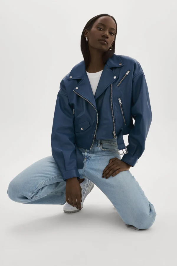 LAMARQUE Leather Jackets | DYLAN | 80's Leather Biker Jacket Midnight Blue