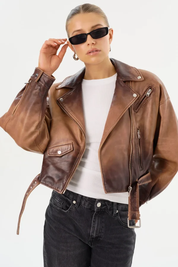 LAMARQUE Leather Jackets | DYLAN | 80's Leather Biker Jacket Almond Shadow