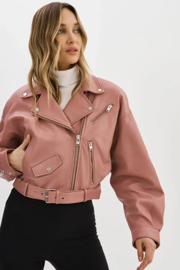 LAMARQUE Leather Jackets | DYLAN | 80's Leather Biker Jacket MAUVE PINK