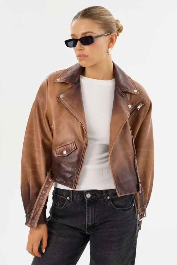 LAMARQUE Leather Jackets | DYLAN | 80's Leather Biker Jacket Almond Shadow