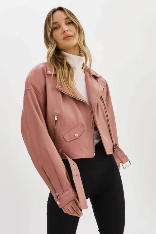 LAMARQUE Leather Jackets | DYLAN | 80's Leather Biker Jacket MAUVE PINK