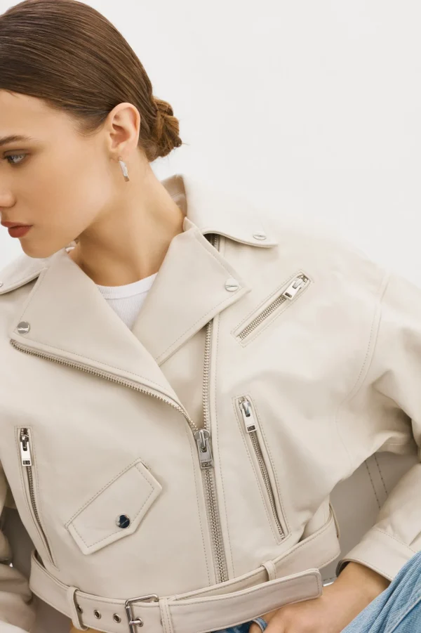 LAMARQUE Leather Jackets | DYLAN | 80's Leather Biker Jacket BONE
