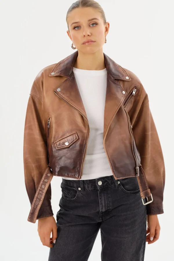 LAMARQUE Leather Jackets | DYLAN | 80's Leather Biker Jacket Almond Shadow