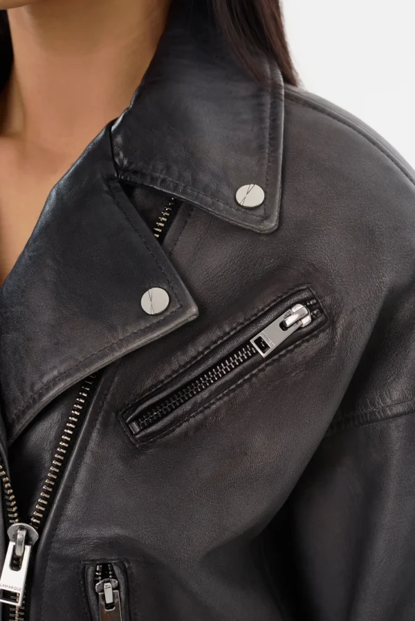 LAMARQUE Leather Jackets | DYLAN | 80's Leather Biker Jacket Black Shadow