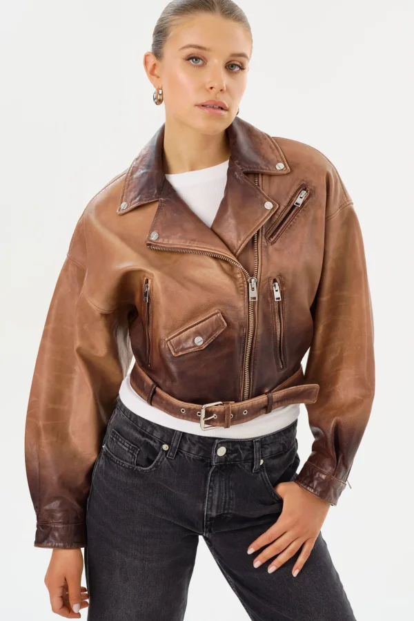 LAMARQUE Leather Jackets | DYLAN | 80's Leather Biker Jacket Almond Shadow