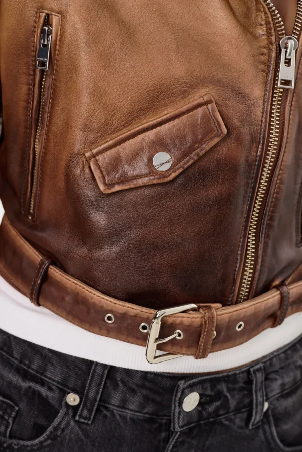 LAMARQUE Leather Jackets | DYLAN | 80's Leather Biker Jacket Almond Shadow