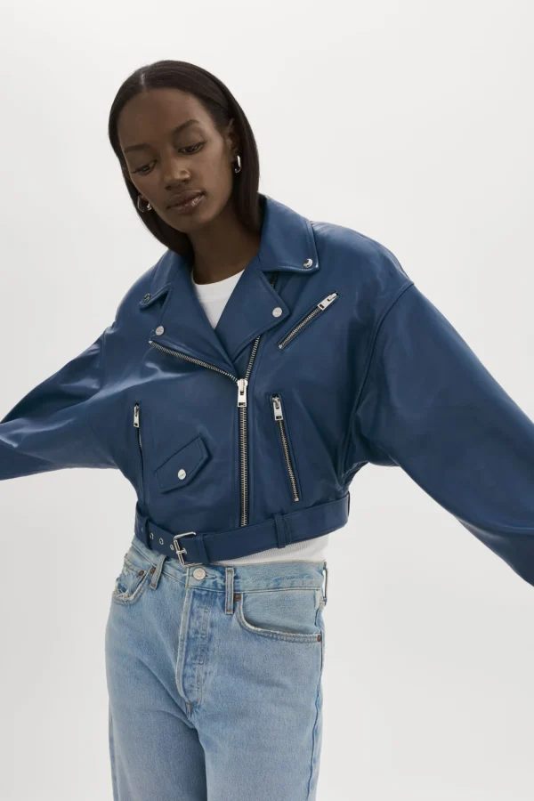 LAMARQUE Leather Jackets | DYLAN | 80's Leather Biker Jacket Midnight Blue