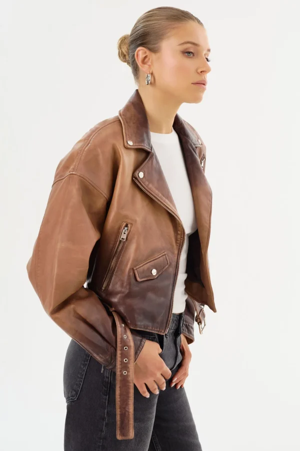 LAMARQUE Leather Jackets | DYLAN | 80's Leather Biker Jacket Almond Shadow