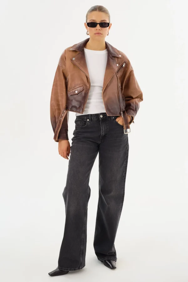 LAMARQUE Leather Jackets | DYLAN | 80's Leather Biker Jacket Almond Shadow