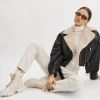 LAMARQUE Leather Jackets | DYLAN | 80's Sherpa Leather Biker Jacket Black/Ecru