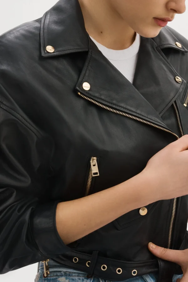 LAMARQUE Leather Jackets | DYLAN GOLD | 80's Leather Biker Jacket Black