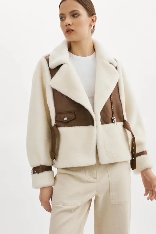 LAMARQUE Coats&Jackets | ELODY | Faux Fur Jacket Ivory Brown