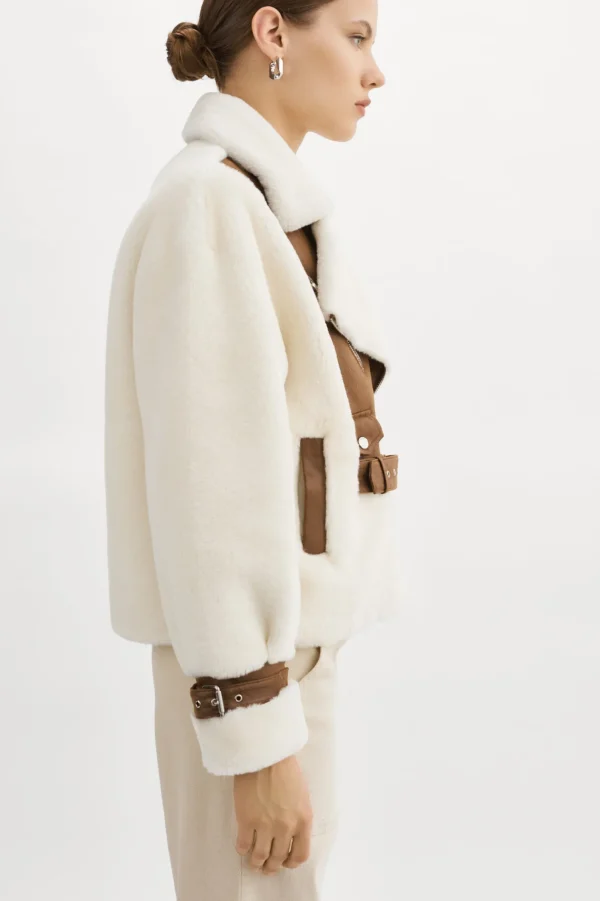 LAMARQUE Coats&Jackets | ELODY | Faux Fur Jacket Ivory Brown
