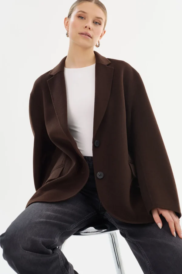 LAMARQUE Coats&Jackets | ENNIS | Oversized Wool Blazer Dark Brown