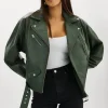LAMARQUE Leather Jackets | ESTIA | Leather Biker Jacket Alpine Green
