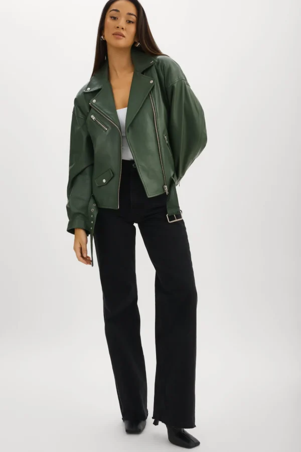 LAMARQUE Leather Jackets | ESTIA | Leather Biker Jacket Alpine Green