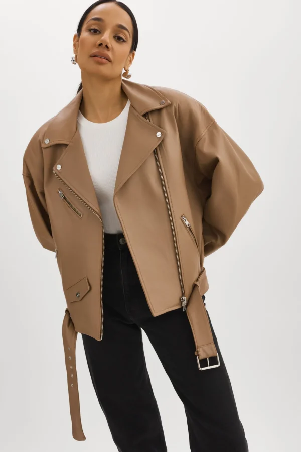 LAMARQUE Leather Jackets | ESTIA | Leather Biker Jacket MOCHA
