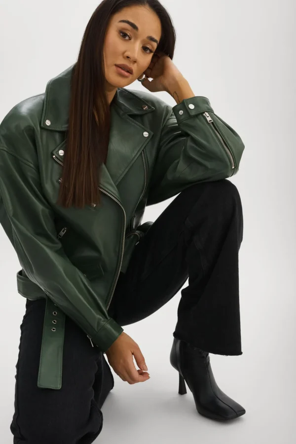 LAMARQUE Leather Jackets | ESTIA | Leather Biker Jacket Alpine Green